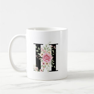 Caneca De Café Elegant Alphabet Coffee Cup with Pink Rose Design