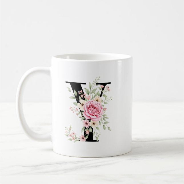 Caneca De Café Elegant Alphabet Coffee Cup with Pink Rose Design (Esquerda)