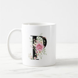 Caneca De Café Elegant Alphabet Coffee Cup with Pink Rose Design