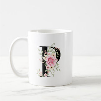 Caneca De Café Elegant Alphabet Coffee Cup with Pink Rose Design