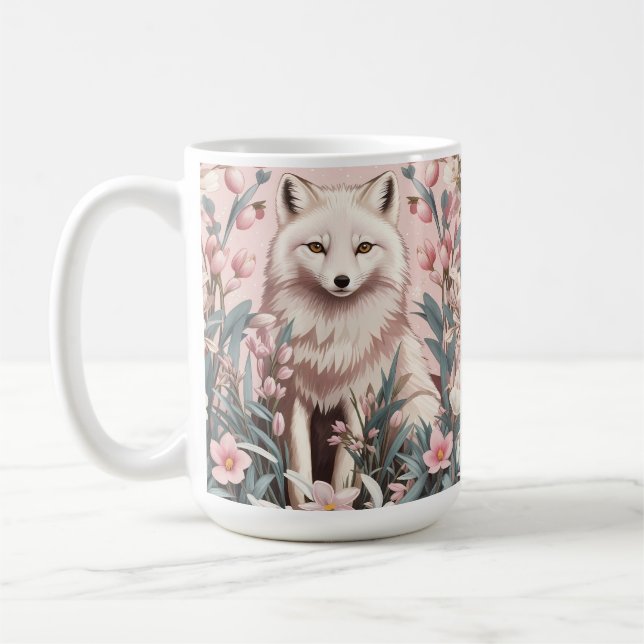 Caneca De Café Elegant Arctic Fox Pink Floral (Esquerda)