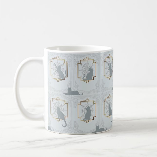 Caneca De Café Elegant Art Deco Cats - Light Gray (Esquerda)