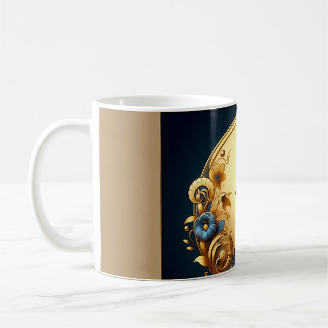 Caneca De Café Elegant Art Deco Woman in Gold and Blue (Esquerda)