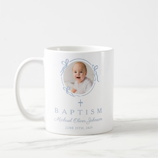 Caneca De Café Elegant Baby Blue Boy Photo Baptism (Esquerda)