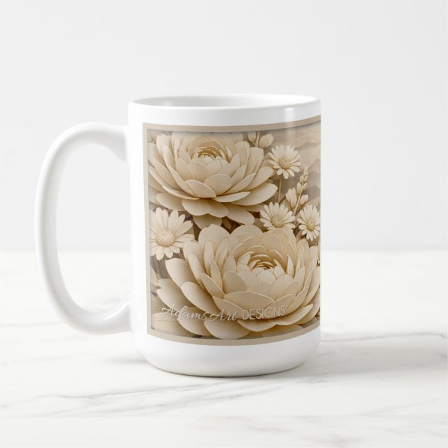 Caneca De Café Elegant Beige Paper-Cut Floral LandscapeMug (Esquerda)