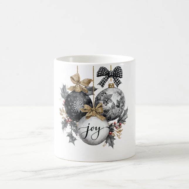 Caneca De Café Elegant Black and White Christmas Ornaments  (Centro)