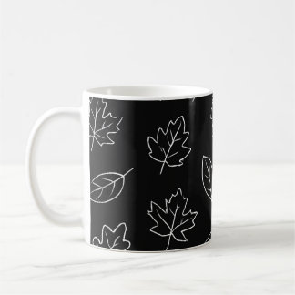 Caneca De Café Elegant Black & White Autumn Leaf Coffee Mug – Min