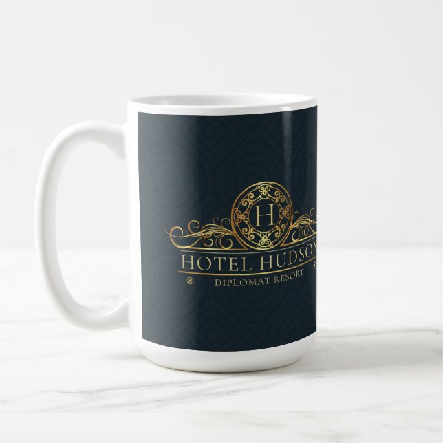Caneca De Café Elegant Blue Gold Hotel Branding (Esquerda)