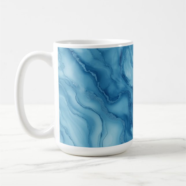 Caneca De Café Elegant Blue Marble with Fluid Wave-Like Design  (Esquerda)