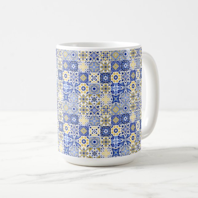 Caneca De Café Elegant blue& white Portuguese Azulejo pattern  (Frente Esquerda)