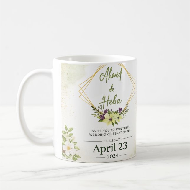Caneca De Café Elegant Botanical Wedding Invitation (Esquerda)