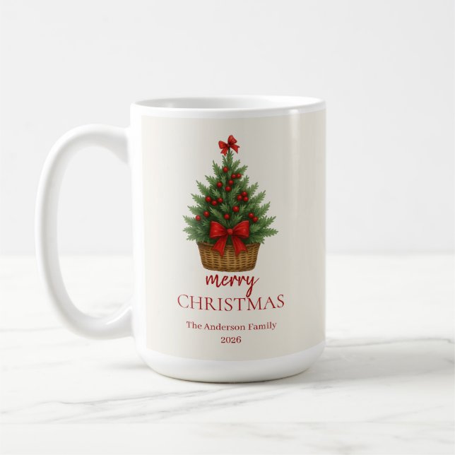 Caneca De Café Elegant Christmas Tree – Red Ribbon  (Esquerda)