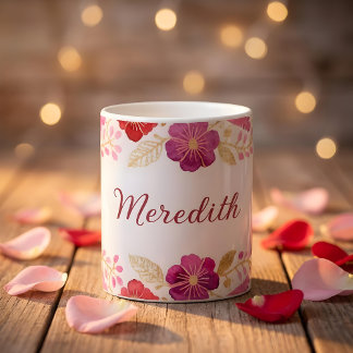 Caneca De Café Elegant Colorful Hot Pink Floral Garland Border 