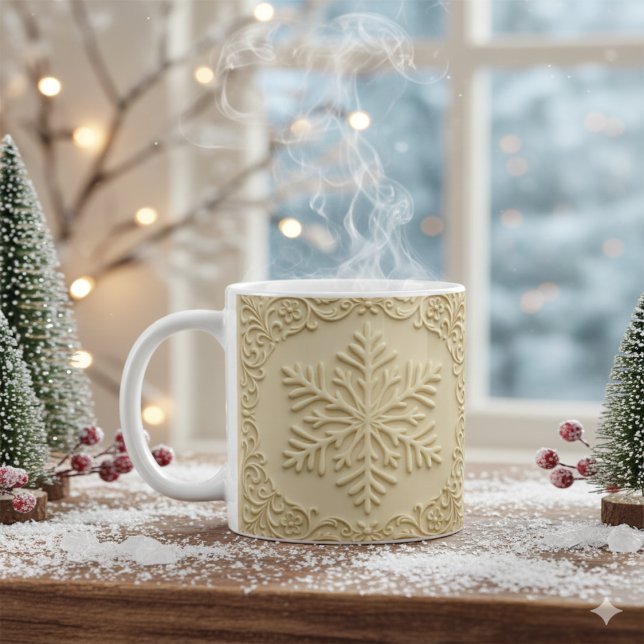 Caneca De Café Elegant Embossed Snowflake Holiday Art (Criador carregado)