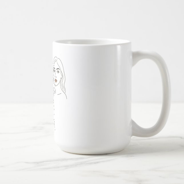 Caneca De Café Elegant Female Line Art Portrait – Minimalist Face (Direita)