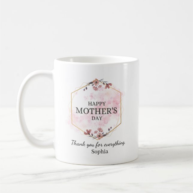 Caneca De Café Elegant Floral Happy Mother’s Day Personalized (Esquerda)