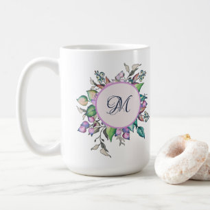 Caneca De Café Elegant Floral Pastel Watercolor Monogram