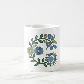 Caneca De Café Elegant Floral Wreath | Blue & Green Botanical Des