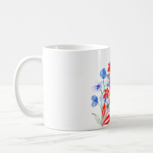 Caneca De Café Elegant Flower and Leaves Artwork | Minimal  (Esquerda)