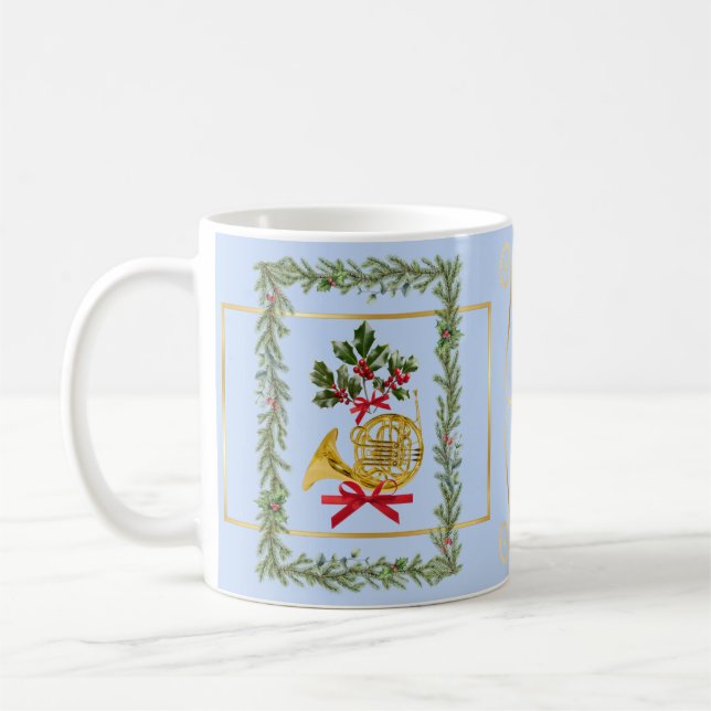 Caneca De Café Elegant French Horn Christmas Light Blue (Esquerda)