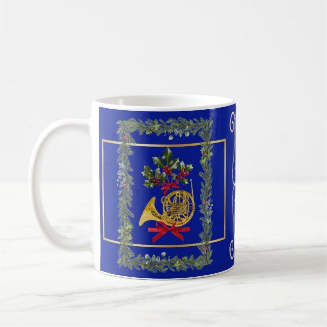 Caneca De Café Elegant French Horn Christmas Royal Blue (Esquerda)