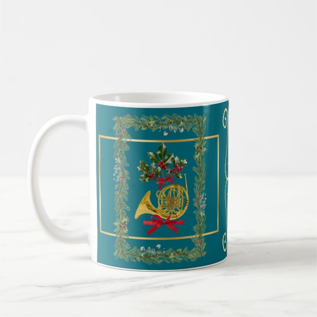 Caneca De Café Elegant French Horn Christmas Teal (Esquerda)