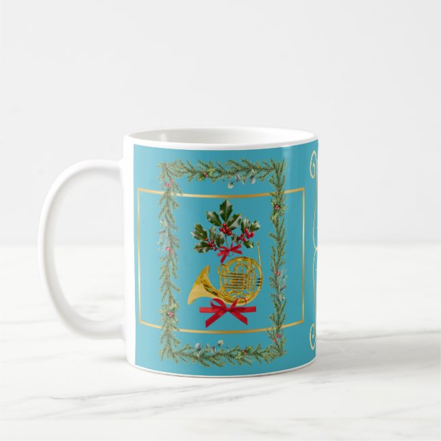 Caneca De Café Elegant French Horn Christmas Turquoise (Esquerda)