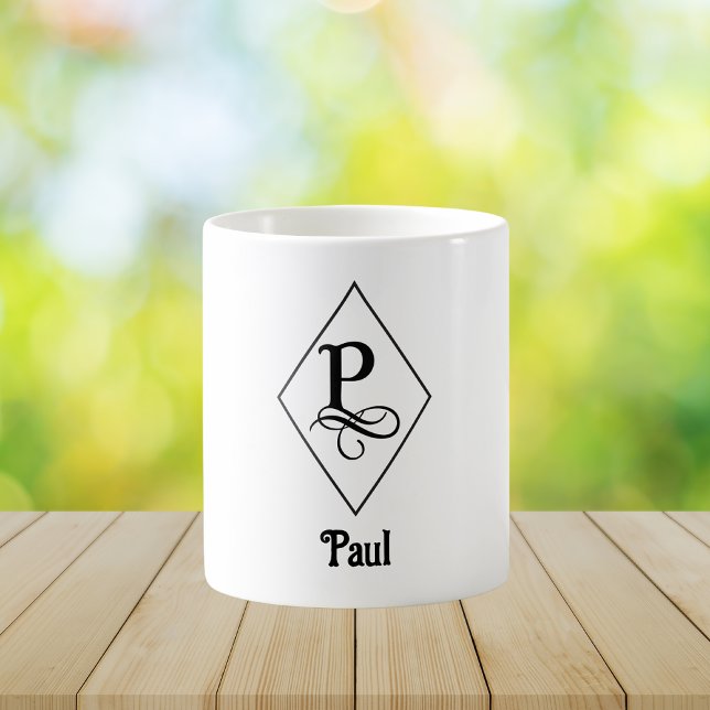 Caneca De Café Elegant Geometric Initial Monogram P (Criador carregado)