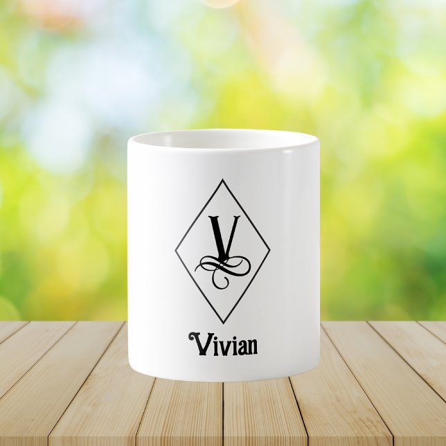 Caneca De Café Elegant Geometric Initial Monogram V (Criador carregado)