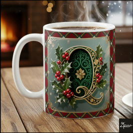 Caneca De Café Elegant Gold Holly Christmas Initial Letter Q