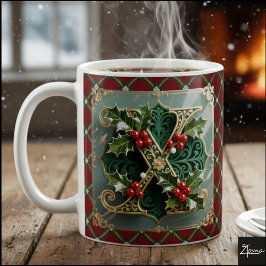 Caneca De Café Elegant Gold Holly Christmas Initial Letter X