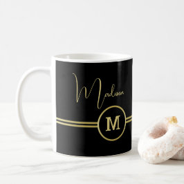 Caneca De Café Elegant Gold Signature Monogram on Black