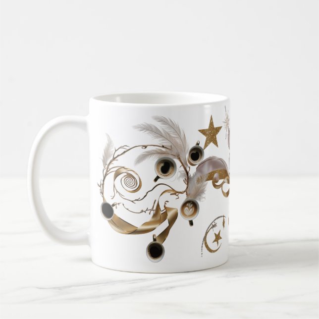 Caneca De Café Elegant Golden Feather Swirl Coffee Art Classic (Esquerda)