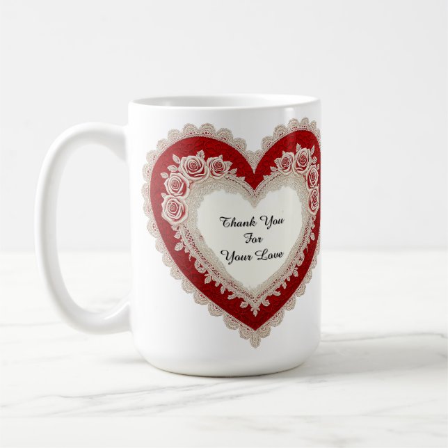 Caneca De Café Elegant Heart Card With Red Roses (Esquerda)