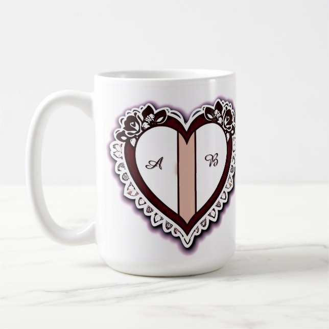Caneca De Café Elegant Heart Card With Red Roses (Esquerda)