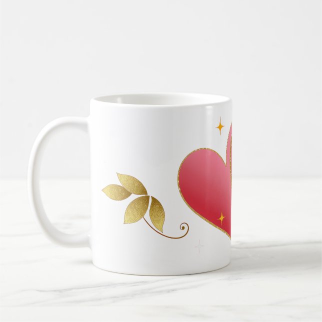 Caneca De Café Elegant Heart & Gold Leaf Mug (Esquerda)
