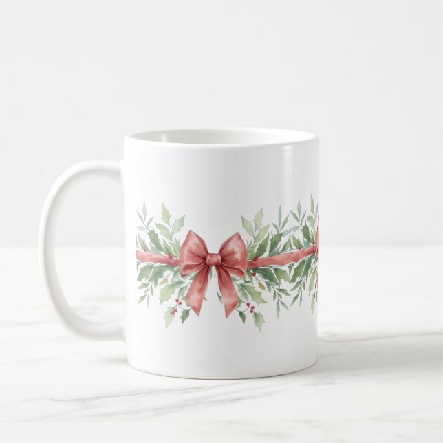 Caneca De Café Elegant Holiday Bow with Holly Leaves Design (Esquerda)