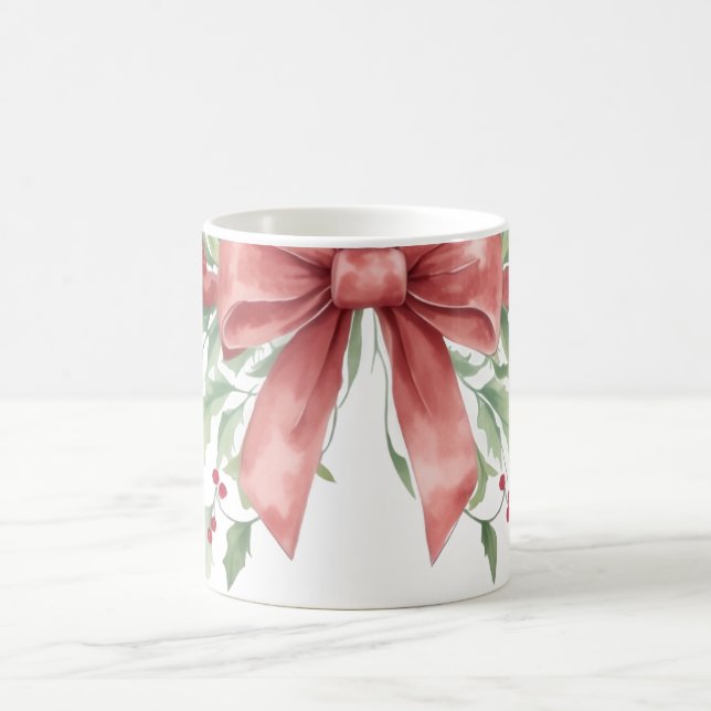 Caneca De Café Elegant Holiday Bow with Holly Leaves Design (Centro)
