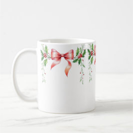 Caneca De Café Elegant Holiday Bow with Holly Leaves Design