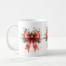 Caneca De Café Elegant Holiday Bow with Holly Leaves Design