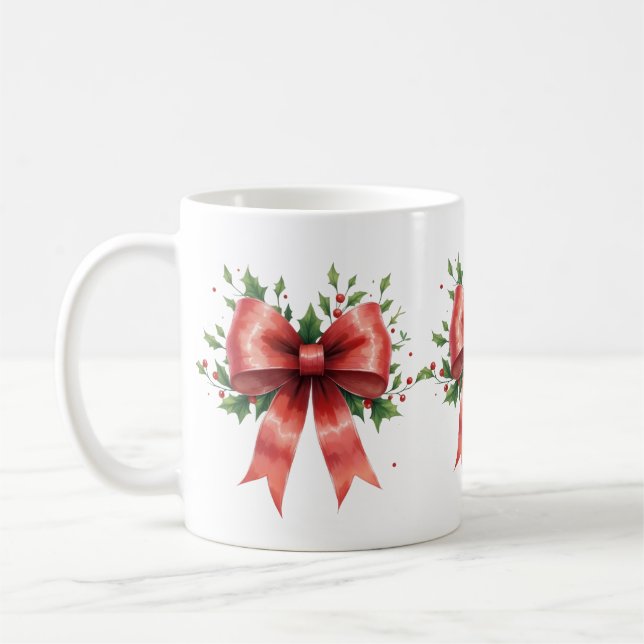 Caneca De Café Elegant Holiday Bow with Holly Leaves Design (Esquerda)