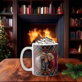 Caneca De Café Elegant Holiday Photo Plaid Monogram Name