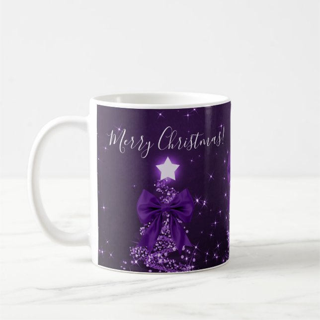 Caneca De Café Elegant Holiday Purple Christmas Trees Bows (Esquerda)