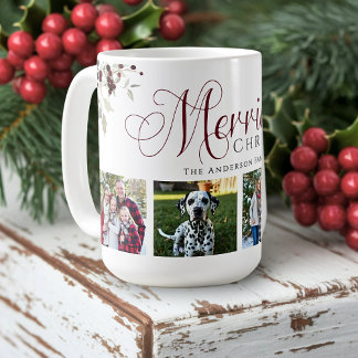 Caneca De Café Elegant Holly Family Photo Christmas