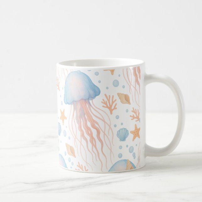 Caneca De Café Elegant Jellyfish & Ocean Elements Pattern Mug (Direita)