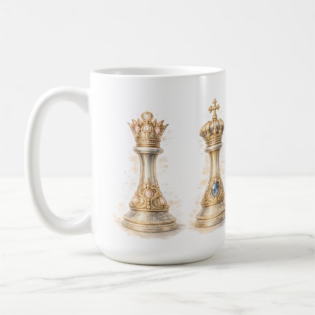 Caneca De Café Elegant King Queen Couple Gift Gold Chess (Esquerda)