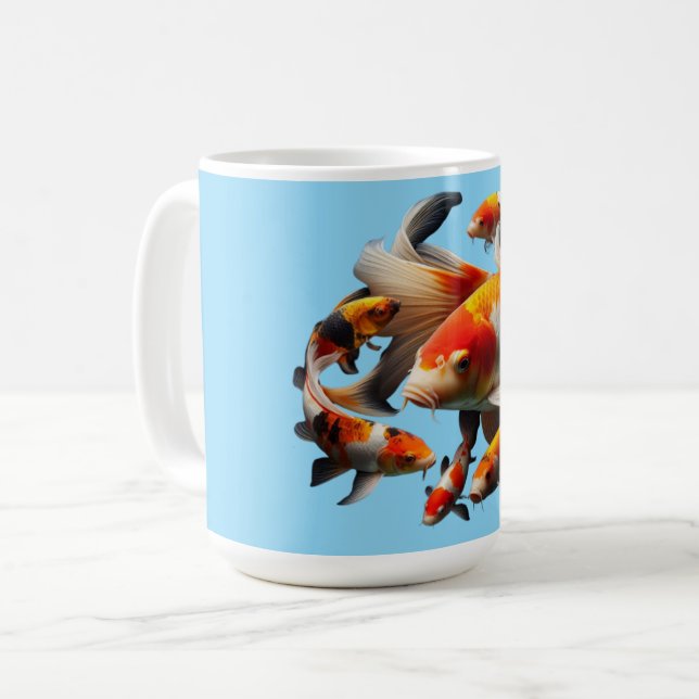 Caneca De Café Elegant Koi Fish on Black – High Quality Centered  (Frente Esquerda)
