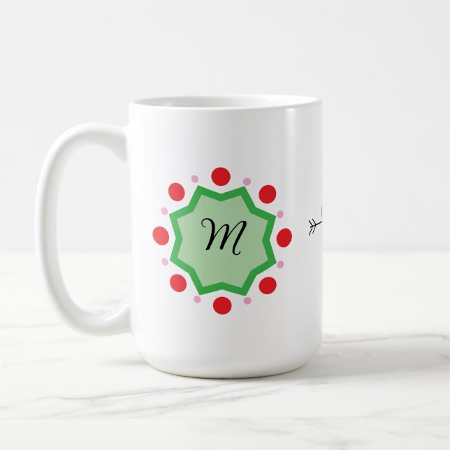 Caneca De Café Elegant Monogram Letter M – Green Emblem with Red  (Esquerda)