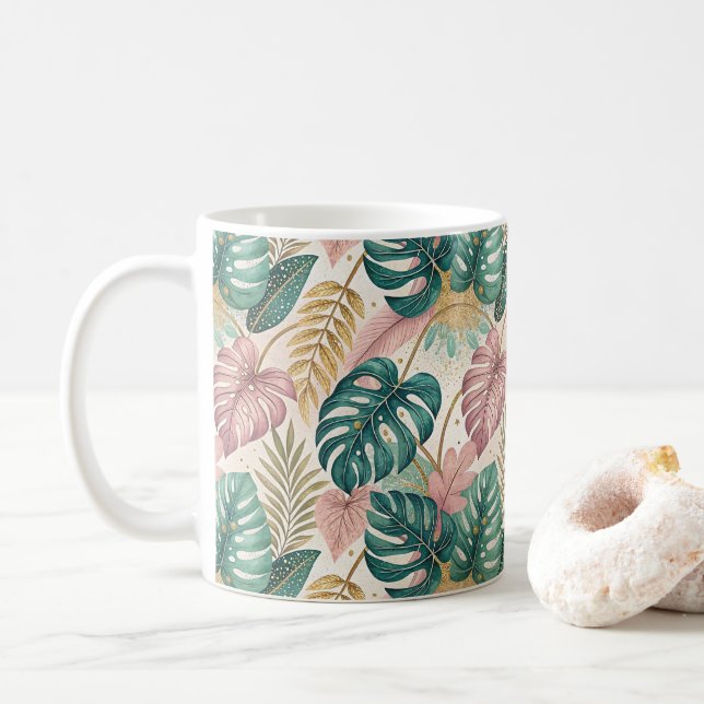 Caneca De Café Elegant Monsteras Gold (Com Donut)