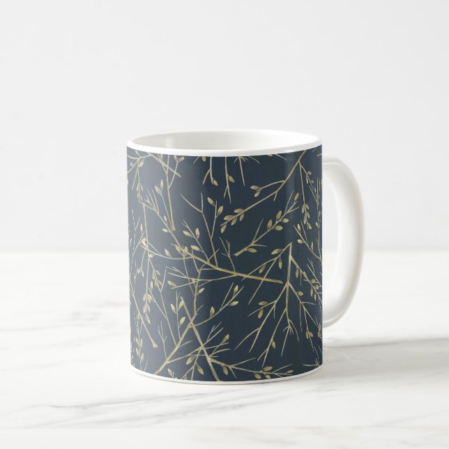 Caneca De Café Elegant Nature Twigs and Branches Pattern Blue (Frente Esquerda)